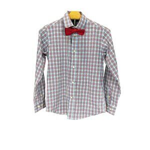 Tommy Hilfiger Boys Size 12 Plaid Shirt With Red Bow Tie